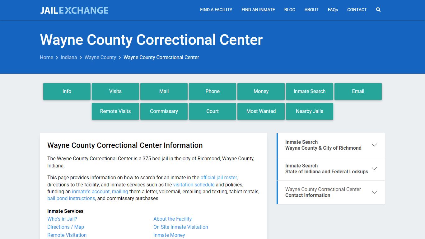 Wayne County Correctional Center, IN Inmate Search, Information